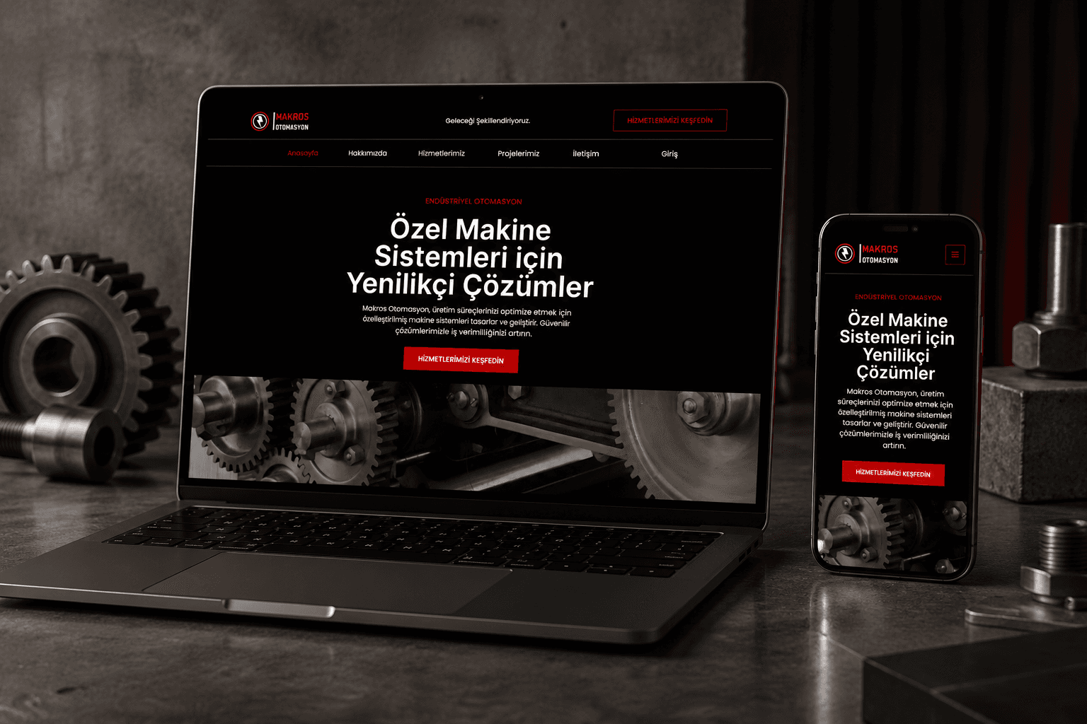 Makros Otomasyon için tasarlanmış kurumsal web sitesi arayüzü